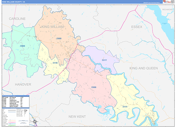 King William County, VA Zip Code Map